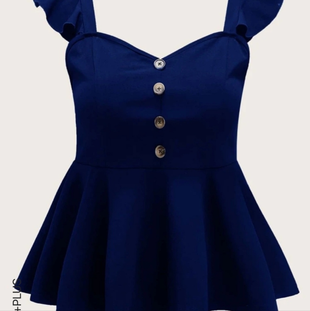 Plus Half Button Ruffle Trim Peplum Top